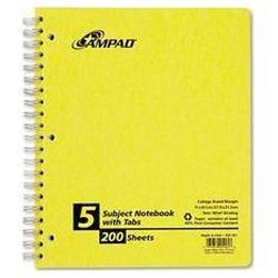 Ampad/Divi Of American Pd & Ppr Wirebound 5 Subject Notebook, Tabbed Dividers, College Rule, 200 Sheets (AMP25161)