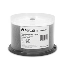 VERBATIM DVD-R 4.7GB 8X DataLifePlus, White Thermal Printable, Hub Printable 50pk Spindle