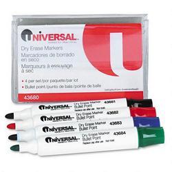 Universal Office Products Dry Erase Bullet Tip Markers, Four-Color Set, Black, Blue, Red, Green (UNV43680)