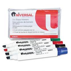 Universal Office Products Dry Erase Chisel Tip Markers, Four-Color Set, Black, Blue, Red, Green (UNV43650)