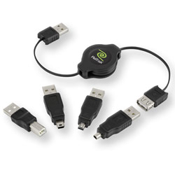Retrak/Emerge Emerge Retractable USB 2.0 A-Male to A-Female Cable with 4 Interchangeable Adapter Tips - 1 x Type A USB - 1 x Type A USB - 3.2ft