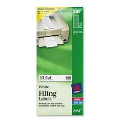 Avery-Dennison Filing Labels, Permanent, 300 Ct, 2/3 x3-7/16 , White (AVE02181)