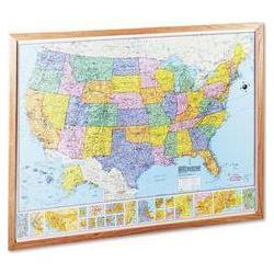 American Map Company Heritage™ Full-Color Laminated U.S. Political Map, Oak Frame, 52w x 36h (AMM715715)