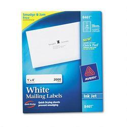 Avery-Dennison Ink Jet Labels, Mailing,1 x4 , 2000/BX, White (AVE08461)