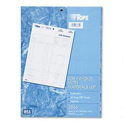 Tops Business Forms Job Invoice, Snap-Off® Triplicate Form, 8-1/2x11, 50 Sets/Pack (TOP3866)