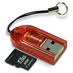 Kingston micro SD Secure Digital Reader w/ 2GB MicroSD Card (Red)