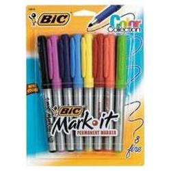 Bic Corporation Mark-It Fine Point Permanent Marker, Eight-Color Set, Rubber Grip (BICGPMAP81AST)