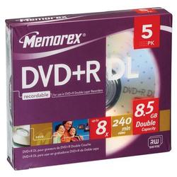 Memorex 8x DVD+R Double Layer Media - 8.5GB - 120mm Standard - 5 Pack Jewel Case