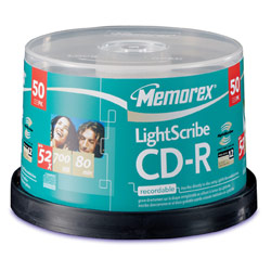 Memorex LightScribe 52x CD-R Media - 700MB - 50 Pack