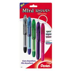 Pentel Of America Mini R.S.V.P.® Ballpoint Pen, Medium Point, 5-Color Pack (PENBK91MNBP5M)
