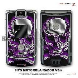 WraptorSkinz Motorola Razor (Razr) V3m Skin Chrome Skull On Fire Purple WraptorSkin