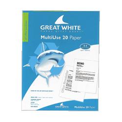 Great White Consumer MultiUse Paper, 3HP, 20LB, 84 Bright, 8-1/2 x11 , 500/Pack, WE (GWC86702)