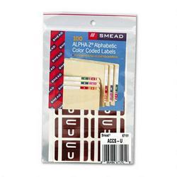 Smead Manufacturing Co. Alpha Z® Color Coded Labels, Second Letter, Dark Brown, Letter U, 100/Pack