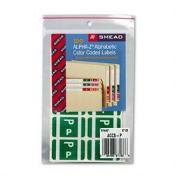 Smead Manufacturing Co. Alpha Z® Color Coded Labels, Second Letter, Dark Green, Letter P, 100/Pack