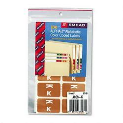 Smead Manufacturing Co. Alpha Z® Color Coded Labels, Second Letter, Light Brown, Letter K, 100/Pack