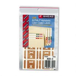 Smead Manufacturing Co. Alpha Z® Color Coded Labels, Second Letter, Light Brown, Letter X, 100/Pack