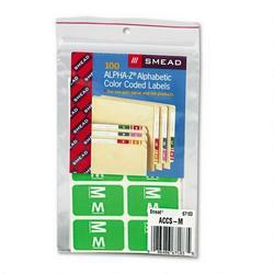 Smead Manufacturing Co. Alpha Z® Color Coded Labels, Second Letter, Light Green, Letter M, 100/Pack
