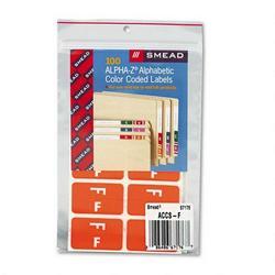 Smead Manufacturing Co. Alpha Z® Color Coded Labels, Second Letter, Orange, Letter F, 100/Pack
