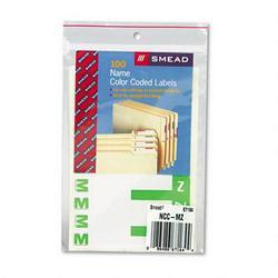 Smead Manufacturing Co. Alpha Z® Color Coded Name Labels, First Letter, Light Green, Letters M&Z, 100/Pack