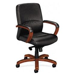 basyx Basyx VL880 Series Managerial Mid Back Leather Chair With Bourbon Cherry Trim