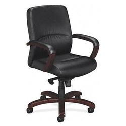 basyx Basyx VL880 Series Managerial Mid Back Leather Chair With Mahogany Trim