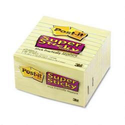 3M Canary Yellow Super Sticky Notes, 4 x 4, Lined, Six 90 Sheet Pads/Pack