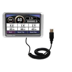 Gomadic Coiled Power Hot Sync and Charge USB Data Cable w/ Tip Exchange for the Garmin Nuvi 200W - B