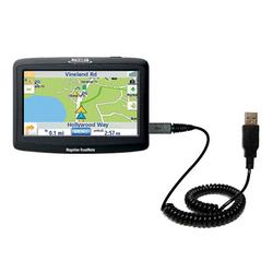 Gomadic Coiled Power Hot Sync and Charge USB Data Cable w/ Tip Exchange for the Magellan Roadmate 1430 - Gom