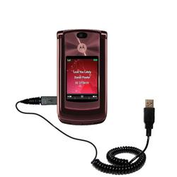 Gomadic Coiled Power Hot Sync and Charge USB Data Cable w/ Tip Exchange for the Motorola MOTORAZR2 V9 - Goma