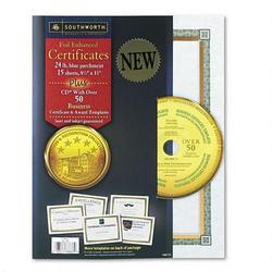 Southworth Company Foil Enhanced Certificates with CD, Gold Foil on Blue Parchment, 15 per Pack