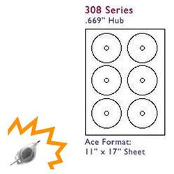 Bastens Gloss White Standard CD / DVD 11x17 Label Sheet Laser Printable small 0.669in hub(Ace 30830-50)