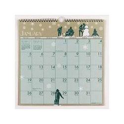 House Of Doolittle Illustrated 1 Month/Page Wall Calendar, 12 x 12, Blue, Green & Cream