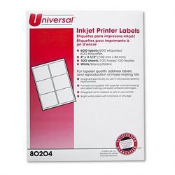 Universal Office Products Ink Jet Printer Labels, 4 x 3 1/3 Label Size, White, 600/Box