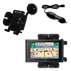 Gomadic Mio Technology Moov 370 Auto Windshield Holder with Car Charger - Uses TipExchange