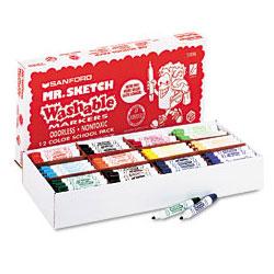 Sanford Mr. Sketch 12 Color School Pack Washable Watercolor Markers, Cone Tip