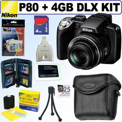 Nikon Coolpix P80 10.1MP Digital Camera Black + 4GB Deluxe Accessory Kit