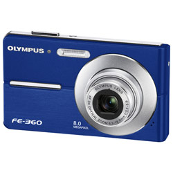 Olympus FE-360 8 Megapixels Digital Camera w/ Face Detection, Movie with Sound, 3x Optical Zoom, 2.5 LCD, & Digital Image Stabilization - Blue