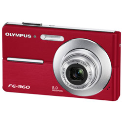 Olympus FE-360 8 Megapixels Digital Camera w/ Face Detection, Movie with Sound, 3x Optical Zoom, 2.5 LCD, & Digital Image Stabilization - Red