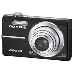 Olympus FE-370 8 Megapixel Digital Camera w/ Dual Image Stabilization, 5x optical zoom, 2.7 LCD, Face Detection, & 19 easy-to-use Shooting Modes - Black