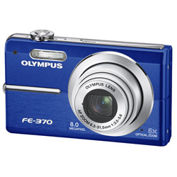 Olympus FE-370 8 Megapixel Digital Camera w/ Dual Image Stabilization, 5x optical zoom, 2.7 LCD, Face Detection, & 19 easy-to-use Shooting Modes - Blue