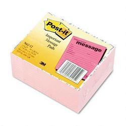 3M Post-it® Self-Stick Message Pads, 3-7/8x4-7/8, 50 Sheets/Pad, 12 Pink Pads/Pack