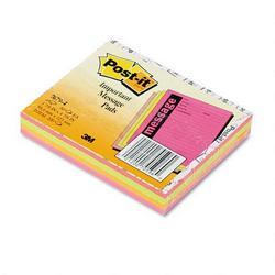 3M Post-it® Self-Stick Message Pads, 3-7/8x4-7/8, 50 Sheets/Pad, 4 Neon Pads/Pack