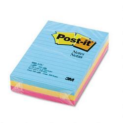 3M Post it® Ultra Color Ruled Note Pads, 4 x 6 Size, 3 Pads/Pack