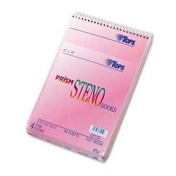 Tops Business Forms Prism 6x9 Gregg Ruled Steno Notebook, 80 Perforated Pink Sheets/Book, 4 Books/Pack