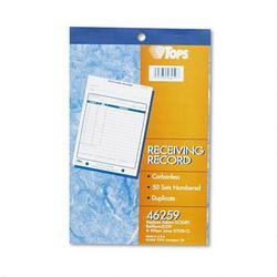 Tops Business Forms Receiving Record Book, Carbonless, Duplicate, 50 Sets/Book