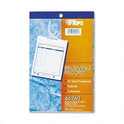 Tops Business Forms Receiving Record Book, Carbonless, Triplicate, 50 Sets/Book