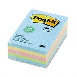 3M Recycled Assorted Pastel Color Post it® Ruled Note Pads, 4 x 6, 5 Pads/Pack