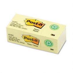 3M Recycled Post it® Note Pads, 1 1/2 x 2, Yellow, 100 Sheets/Pad, 12/Pack