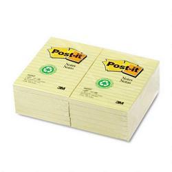 3M Recycled Post it® Note Pads, 4 x 6, Yellow, 100 Sheets/Pad, 12/Pack