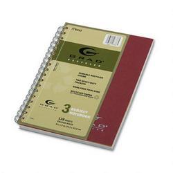 Mead Products Recycled Twin Wire 3 Subject College Rule Notebook, 9 1/2 x 6, 138 Sheets